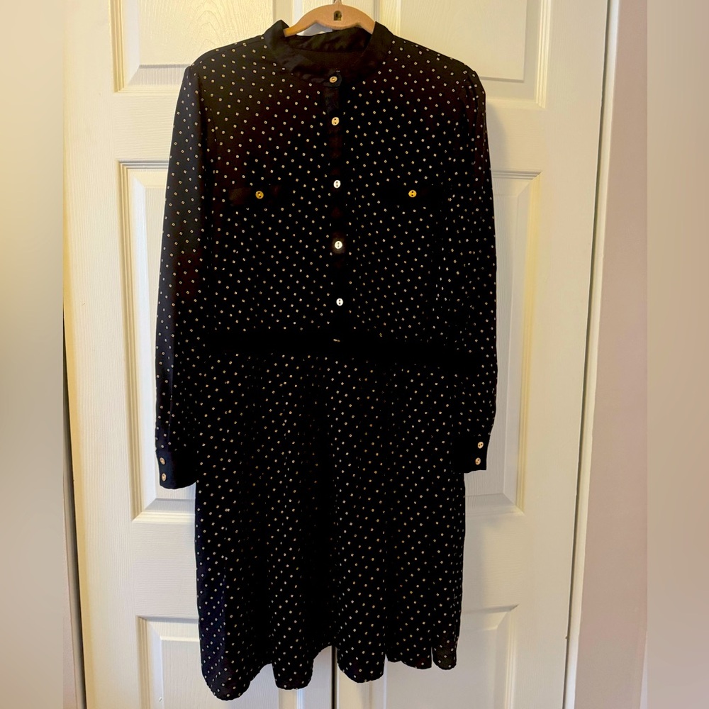 Ann Taylor black button down pleated dress with belt
